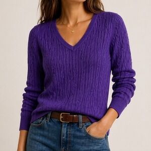 Sonoma Preppy Y2K Bella Swan Knit Sweater V-Neck Women XS Purple Cotton Layering